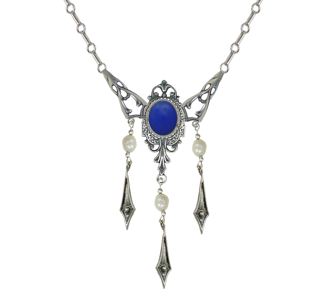 Sterling Silver Victorian Necklace With Blue Onyx